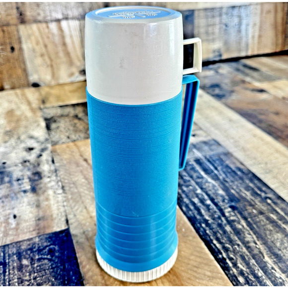 Vintage 1960s THERMOS Model 2202 King Seeley Blue White Pint Size Complete EX - Picture 1 of 8